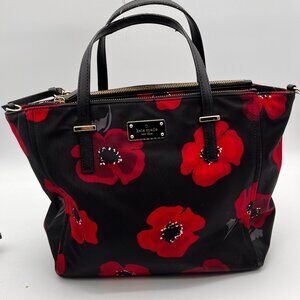 Kate Spade Wilson Road Poppy Alyse Black/Red Floral Print Purse w/ Care Card